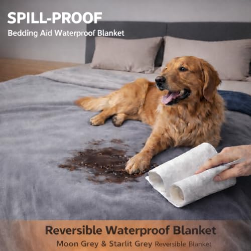 Waterproof Throw Blanket – Leakproof, Spill-Proof Flannel Blanket for Bed, Couch, Kids & Pets Protection, Reversible Water-Proof Design (Moon Grey & Starlit Grey, 40x60”) - color: Moon Grey & Starlit Grey, size: Throw