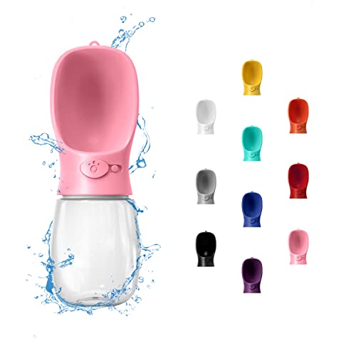 WePet Portable Dog Water Bottle, 12 OZ, Leak Proof Puppy Water Dispenser with Drinking Feeder for Pets Outdoor Walking, Hiking, Travel, Food Grade Plastic - color: #04 Pink, size: 12 oz