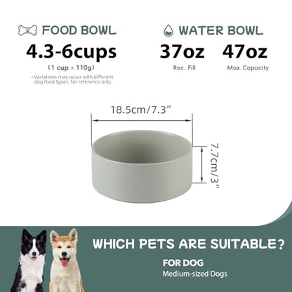 Havniva 7.3” Ceramic Dog Bowls, Dog Food and Water Bowl for Medium Dogs, Durable Dog Water Bowl with Non-Slip Rubber Base Large Capacity Pet Feeding Bowl - color: Matte Gray, size: 7.3 Inch