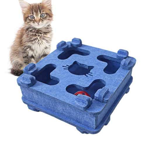 IUHKBH Cat Puzzle Toy, Soft Felt Intelligence Mind Game Track Balls Interactive Kitten Toy Puzzle Box for Indoor Cats, Easy to Assemble [Blue] - color: Blue