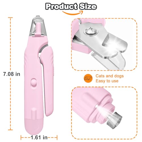 2-in-1 Dog Nail Grinder & Dog Nail Clippers Trimmers for Large Medium Small Dogs Cats Pets Claw Trimmer with LED Lights (Pink) - color: Pink