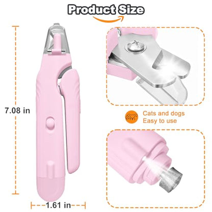 2-in-1 Dog Nail Grinder & Dog Nail Clippers Trimmers for Large Medium Small Dogs Cats Pets Claw Trimmer with LED Lights (Pink) - color: Pink