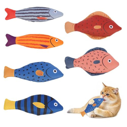 Catnip Toys,6 Pack Interactive Cat Kitten Chew Kicker Exercise Toys with Bell Ring Natural Catnip Cotton Fish Shape Toys for Bored,Exercise,Anxiety Relief - color: Blue,Orange,Grey,Red,Rose Pink,Deep Blue