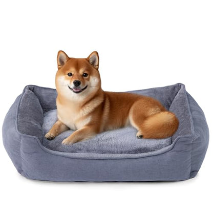 Rectangle Dog Bed for Large Size Dog with Removable Washable Cover Pet Bed with Bolster Sides Non-Slip Bottom Pet Sofa Waterproof Lining Durable Pet Cuddler, Dark Grey, 35x 26x 7.5 in - color: Dark Grey, size: 35"L x 26"W x 7.5"Th