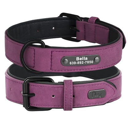 Didog Custom PU Leather Dog Collars with Personalized Engraving Nameplate,Personalized Padded Dog Collars Engraved for Medium Large Dogs,Purple,XL Size - color: Purple, size: XL: Fit 17-21"Neck