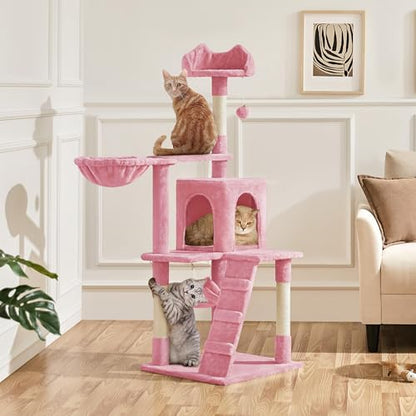 Yaheetech Cat Tree Tower for Indoor Kitten, Multi-Level Cat Towers Condo with Scratching Posts & Tunnel, Pet Furniture - color: Pink