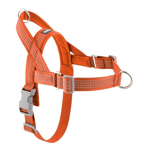 No Pull Dog Harness with Handle, Adjustable Soft Mesh Padded Reflective Walking Harness with Front Clip for Small Medium Large Dogs – Quick Fit No Escape for Training and Hiking (Orange, XL) - color: Orange, size: XL