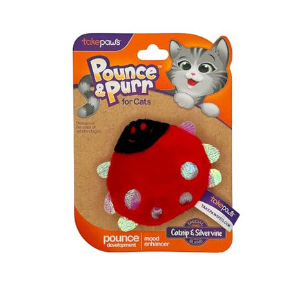Pounce & Purr® Plush Cat Toys, Catnip & Silvervine Infused, Shiny Iridescent Accents, Interactive Play Toys for Cats & Kittens (Ladybug) - color: Ladybug