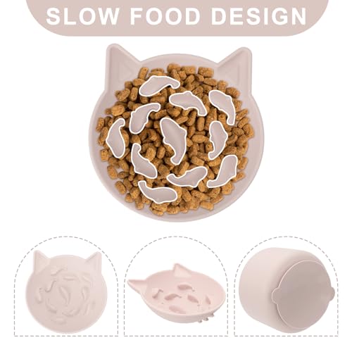 Silicone Cat Slow Feeder, Elevated Slow Feeder Bowl Tilt Design, Suitable for Dry and Wet Food, Adjustable Angle, Cat Food Puzzle with Suction Cup(Pink) - color: Pink