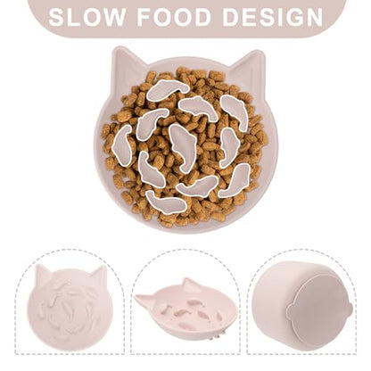 Silicone Cat Slow Feeder, Elevated Slow Feeder Bowl Tilt Design, Suitable for Dry and Wet Food, Adjustable Angle, Cat Food Puzzle with Suction Cup(Pink) - color: Pink