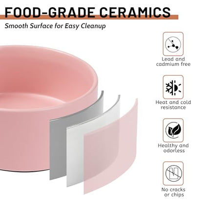 Dog Bowls, Non Slip Ceramic Dog Food and Water Bowl with Silicone Base, Heavy Pet Feeding Bowl for Puppies, Small and Medium Dogs (Pink, 6 Inches) - color: Pink, size: 6 Inches