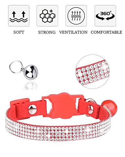 Solmoony Breakaway Cat Collars with Bell,Adjustable Safe Kitten Collar,Cat Collars for Girl Cats with Rhinestone Soft Velvet (Pink) - color: Pink