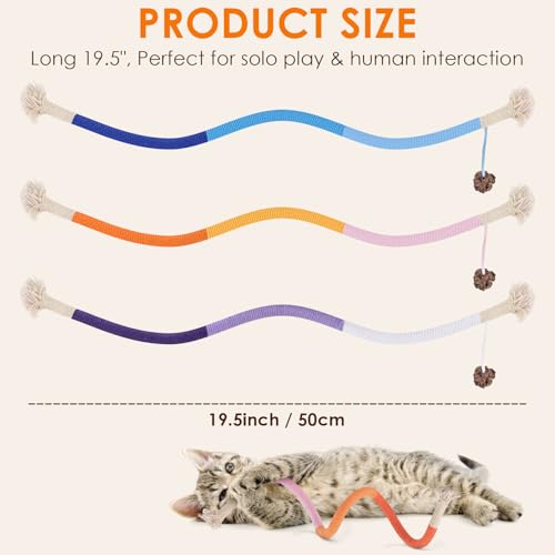 TINDTOP Cat Toys Chew Ropes, 3 Pack Interactive Cat Nip Kicker Toy for Indoor Kittens, Teeth Cleaning Toy for All Breeds, 19.5 Inches (50cm) - color: 3 Pack Ropes