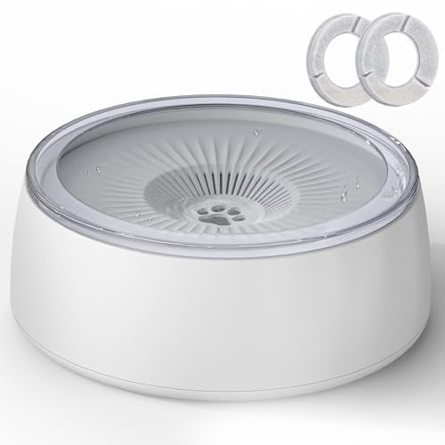 3L No Spill Dog Water Bowl (101oz) – Slow Drinking Pet Bowl with Replaceable Filter & Slow Feeder Mat, Splash Proof Travel Bowl for Large Dogs Cats, Car & Home Use – Grey