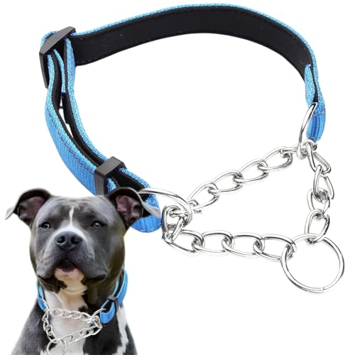 Martingale Collar for Dogs, Reflective Nylon Soft Padded No Pull Training Collars Adjustable Stainless Steel Chain Collar for Small Medium Large Dogs Blue Small - color: Blue, size: Small (Neck for 12-15")