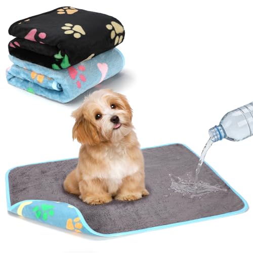 Waterproof Dog Blankets, 2 Pack Washable Dog Blankets for Bed Couch Sofa Protector Fleece Flannel Puppy Blanket Soft Plush Reversible Throw Blanket for Medium Dogs Cats 30"×20"(Black+Blue) - color: Black+grey, size: 30"×20.5"