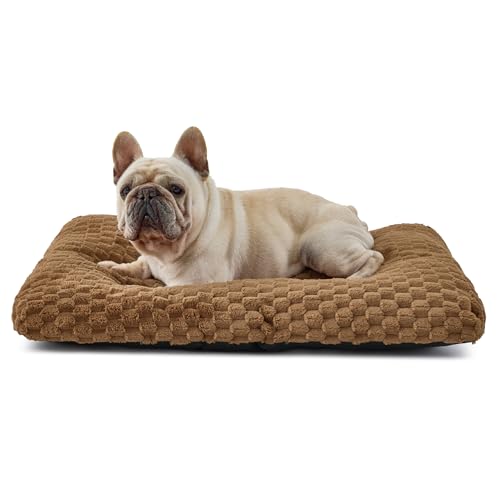 Bedsure Washable Dog Bed Medium Size Dog, Soft Fluffy Bubble Fleece Pet Bed Mat, Non-Slip and Machine Washable Kennel Sleeping Pad for Medium Dogs/Puppy, for Crate/Floor/Car, 29"x21"x3", Camel Brown - color: Camel Brown, size: 29x21x3