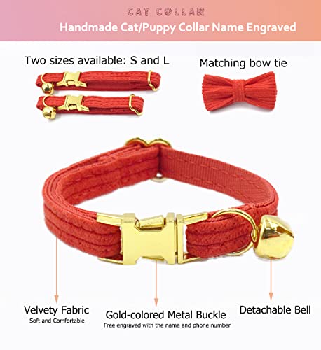 Personalized Cat Collar with Engraved Name and Phone Number - Customizable Kitten Collars for Boys and Girls (Stripe Velvet) - color: Stripe Velvet