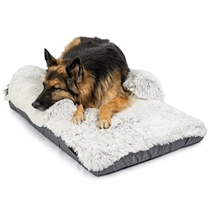 Best Friends by Sheri Nap Mat Dog Bed with Bolster - Washable Crate Pad, Removable Cover, Frost, Large, 36x21 - size: Large