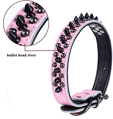 Spiked Studded Dog Collar, Soft Genuine Leather Dog Collar, Adjustable Dog Collars for Small Medium Large Dogs Breeds Pit Bull (S fit Neck 10.5-13", Purple1) - color: Purple1, size: S fit Neck 10.5-13"