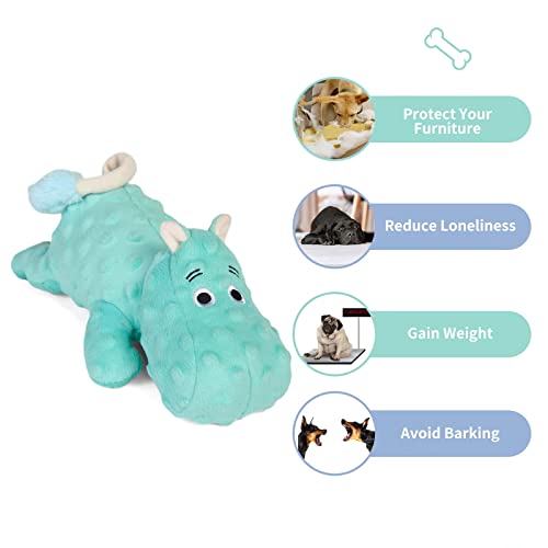 DODODOLA Cute Stuffed Hippo Dog Toys Squeaky Dog Toys with Crinkle Paper Dog Plush Toys for Large Breed Dog Chew Toys for Small, Medium, Large Dogs - color: Cyan Hippo