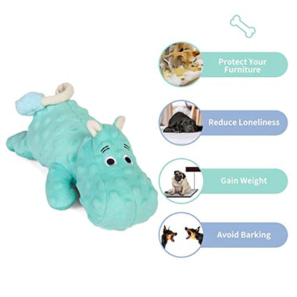DODODOLA Cute Stuffed Hippo Dog Toys Squeaky Dog Toys with Crinkle Paper Dog Plush Toys for Large Breed Dog Chew Toys for Small, Medium, Large Dogs - color: Cyan Hippo