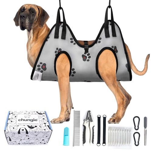 Dog Grooming Hammock for Dogs–Pet Restraint for Nail Trimming with Pet Nail Clipper–Dog Sling for Grooming, Pet Hammock for Nail Cutting & Grooming Harness (Legs Spacing: 16.14-27.14”/Max W:120lb) - size: XXL(Legs spacing: 16.14-27.16")/120 pounds)