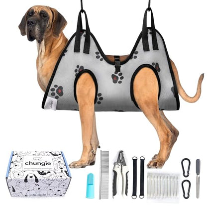 Dog Grooming Hammock for Dogs–Pet Restraint for Nail Trimming with Pet Nail Clipper–Dog Sling for Grooming, Pet Hammock for Nail Cutting & Grooming Harness (Legs Spacing: 16.14-27.14”/Max W:120lb) - size: XXL(Legs spacing: 16.14-27.16")/120 pounds)