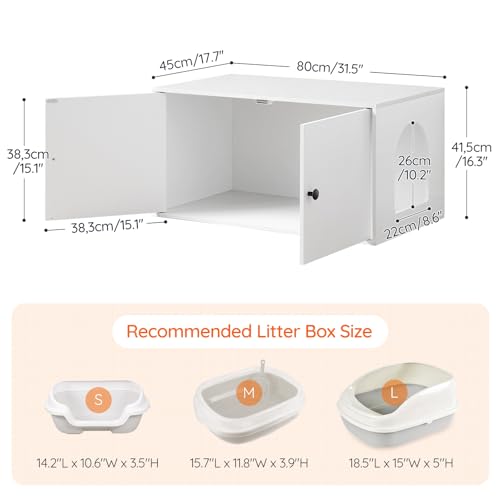 HOOBRO Cat Litter Box Enclosure, Hidden Litter Box Furniture with Side Entry, Litter Box Cabinet, Indoor Cat House, End Side Table, 31.5"L x 17.7"W x 16.3"H, for Living Room, Bathroom, White WT40MW01 - color: White