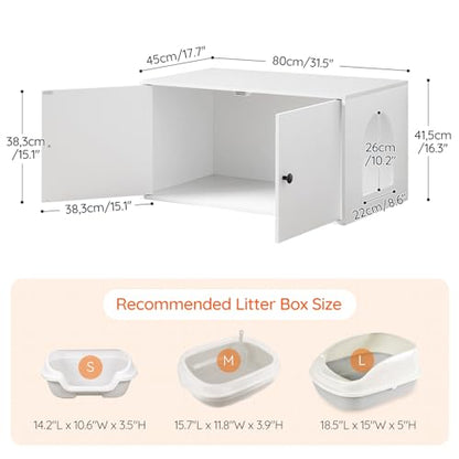 HOOBRO Cat Litter Box Enclosure, Hidden Litter Box Furniture with Side Entry, Litter Box Cabinet, Indoor Cat House, End Side Table, 31.5"L x 17.7"W x 16.3"H, for Living Room, Bathroom, White WT40MW01 - color: White