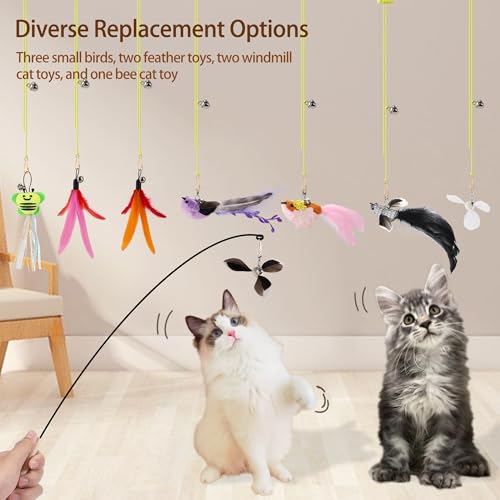 Flying Bird Cat Toy,8Pcs Durable Interactive Cats Wand Replacements,Hanging Cat Toy Suitable for Bored Indoor Cats Self Play - style: 12 Hanging /Bird /Wand