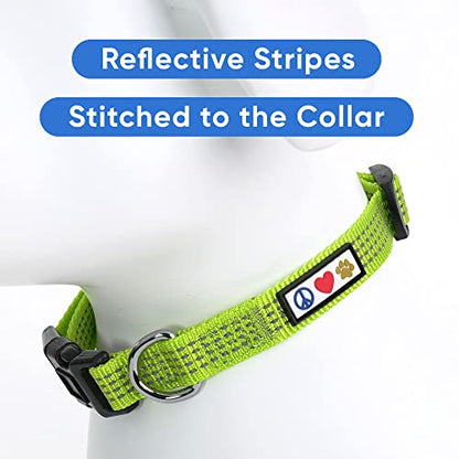 Pawtitas Reflective Dog Collar for X-Small Dogs – Adjustable Nylon Puppy Collar with Quick-Release Buckle | Fits Neck 8–13 in | Night Safety Training Collar | XS | Green - color: Green, size: X-Small (Pack of 1)