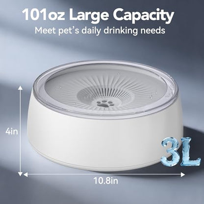 3L No Spill Dog Water Bowl (101oz) – Slow Drinking Pet Bowl with Replaceable Filter & Slow Feeder Mat, Splash Proof Travel Bowl for Large Dogs Cats, Car & Home Use – Grey