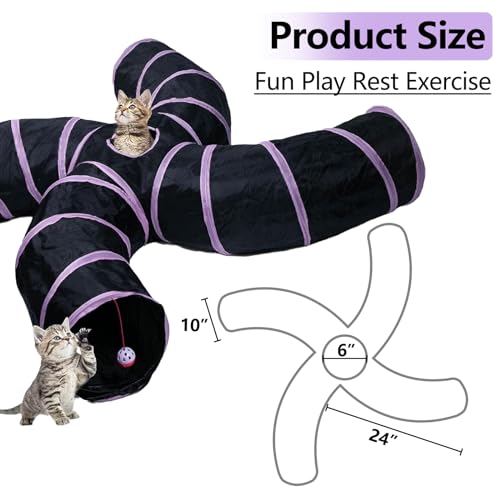 EGETOTA Cat Tunnel for Indoor Cats Large, with Play Ball S-Shape 4 Way Collapsible Interactive Peek Hole Pet Tube Toys, Puppy, Kitty, Kitten, Rabbit (S4 - Black & Pink) - color: S4 - Black & Pink