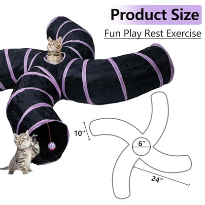 EGETOTA Cat Tunnel for Indoor Cats Large, with Play Ball S-Shape 4 Way Collapsible Interactive Peek Hole Pet Tube Toys, Puppy, Kitty, Kitten, Rabbit (S4 - Black & Pink) - color: S4 - Black & Pink