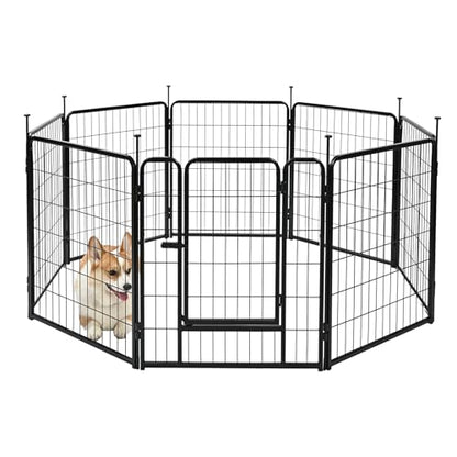 Amazon Basics Dog Playpen, 8 Panels Metal Fence with Door, Foldable for Indoor and Outdoor Use, Suitable for Small to Medium Sized Dogs, 30 Inch Height, Black - style: 8pcs-30"