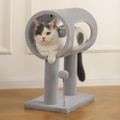 Cat Craft Scratching Post 20.5" Cat Tree with Tunnel Carpet Cat Tower Kitten Tree Cat Tree with Hanging Ball for Indoor Cat, Grey - color: Light Grey