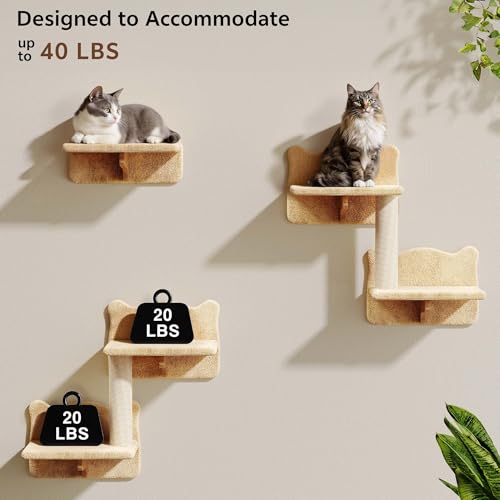 Cat Wall Shelves with Cat Tree, 26-in-1 Wall Mounted Pet Furniture with 40''L Tunnel, Scratching Posts, House, Step and Floating Bridge, Cat Climbing Wall Systems with 63'' Cats Tower, Beige - color: Beige, size: 26-in-1