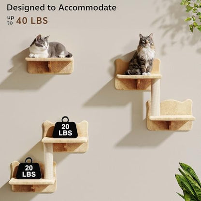 Cat Wall Shelves with Cat Tree, 26-in-1 Wall Mounted Pet Furniture with 40''L Tunnel, Scratching Posts, House, Step and Floating Bridge, Cat Climbing Wall Systems with 63'' Cats Tower, Beige - color: Beige, size: 26-in-1