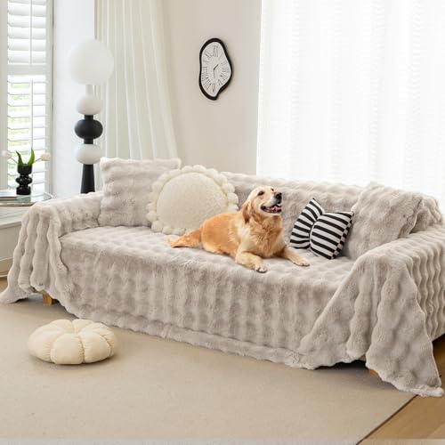 Foreate Fuzzy Plush Sofa Covers, Faux Fur Couch Cover for 3 Cushion Couch Sofa, Sectional Couch Cover, Warm L Shaped Sofa Slipcovers for Dogs, Cats (Coffee, 71" x 134") - color: Coffee, size: X Large: 71"x134 "