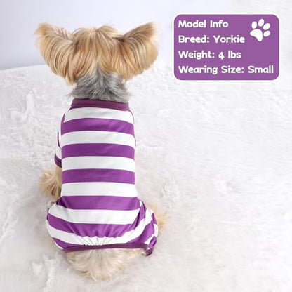 Dog Pajamas, Stretchy Puppy Jammies Onesie, Comfy Doggie Striped Pjs, Lightweight Soft Puppy Outfit, Dogs Clothes for Small Size Girl Boy(Purple,M) - color: Purple, size: Medium (Chest 16.9 in)