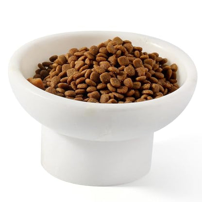 Karibiber Marble Elevated Cat Bowl, White Weighted Raised Cat Food & Water Bowl, Whisker-Friendly Stone Cat Dish with Non-Slip Stand, Heavy Water Bowls for Small Dog - color: White