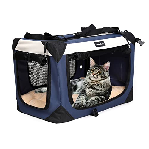 Collapsible Dog Travel Crate,Portable Soft-Sided Pet Carrier Extra Large Cat Carrier with Soft Plush Plush Mat for Indoor and Outdoor,28x20x20in,Navy Blue - color: Navy Blue, size: X-Large