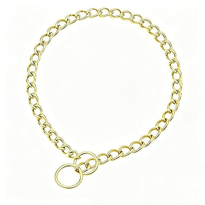Gold Dog Chain Collars,Metal Slip Link Martingale Dog Collar Training Heavy Duty Male Boys Dog Chain Female Girls Puppy Collars for XXS XS Small Medium Large Big Breed,M - color: Gold, size: M(Neck Max 18inch)D3mm