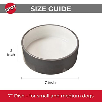 SPOT Two Tone Gray Dog Dish - Round Ceramic Food/Water Bowl for Pets, Stoneware Dish with High Walls, Ideal for Medium Dogs, Reptiles & Other Pets, Dishwasher Safe - 7in, 5 Cups (40oz)