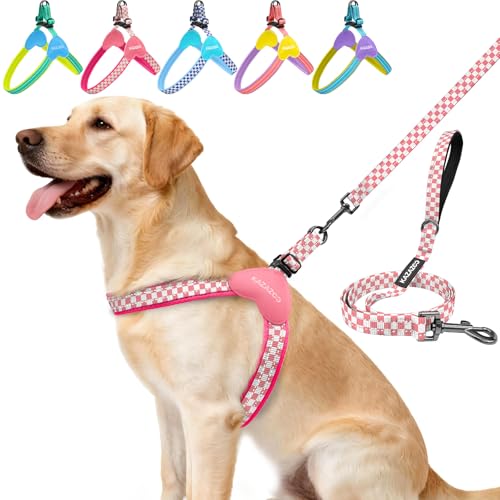 Kazazoo No Pull Small Dog Harness and Leash Set, Adjustable Puppy Soft Vest Harness with Breathable Mesh Padded, Reflective Lightweight Harness with Buckle for Small Medium Dogs, Pink Plaid M - color: Pink Plaid, size: M