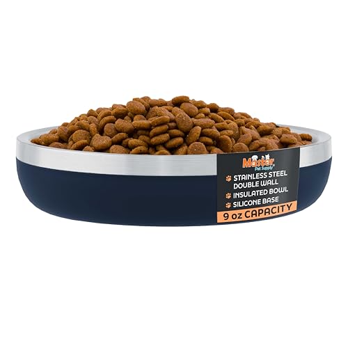 Master Pet Supply Stainless Steel Cat Bowls - 9 oz Heavy Duty - Navy Blue, Double Wall Extra-Thick Insulated, Non-Slip Pet Water Bowl for Cats & Pets, Anti Rust Metal, Dishwasher Safe - color: Navy Blue