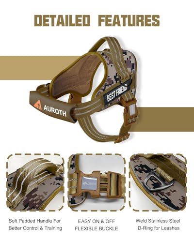 AUROTH Dog Harness and Leash Set, Soft Padded Service Dog Vest with 5.25FT Dog Leash, No Choke, Easy On Pet Vest, Adjustable Reflective No Pull Dog Harness for Large Dogs, Easy Walking and Training - color: Desert Camo, size: Large