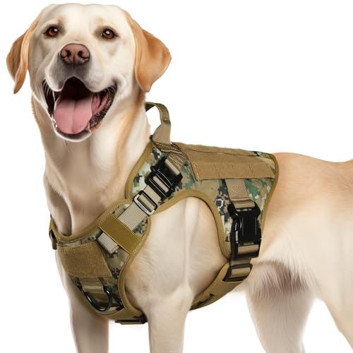 rabbitgoo Tactical Dog Harness Medium Sized, Heavy Duty Pet Harness with Handle, No-Pull Service Vest Medium Breed, Adjustable Military Dog Vest for Training Hunting Walking, Brown Camo, M - color: Brown Camo, size: Medium