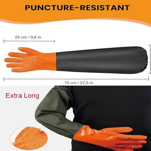 YOFANG 27.2" Pet Grooming Bathing Gloves,Extra Long Waterproof Rubber Washing Gloves for Dogs & Cats,Anti-Bite Anti-Scratch Hair Removal Cat Bath Gloves with 3000+ Massage Particles,Orange/Green - color: Orange and Green